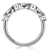 Ruby Half Eternity Band Ring - Milgrain Bezel - Sterling Silver Wedding Band