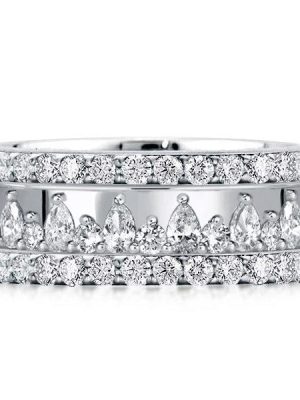 Triple Row Round & Pear Cut Stackable Ring Set - 925 Sterling Silver, 2.29 CT. TW.
