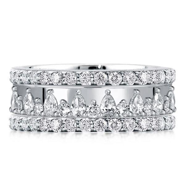 Triple Row Round & Pear Cut Stackable Ring Set - 925 Sterling Silver, 2.29 CT. TW.