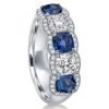 Alternating Blue & White Sapphire Halo Cushion Cut Wedding Band - Sterling Silver