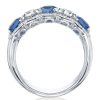 Alternating Blue & White Sapphire Halo Cushion Cut Wedding Band - Sterling Silver