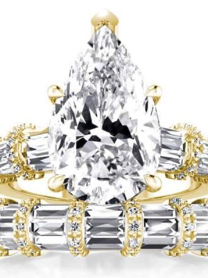 Pear Cut Wedding Ring Set: 18K Gold Plated Sterling Silver, 9.00 CT. TW.