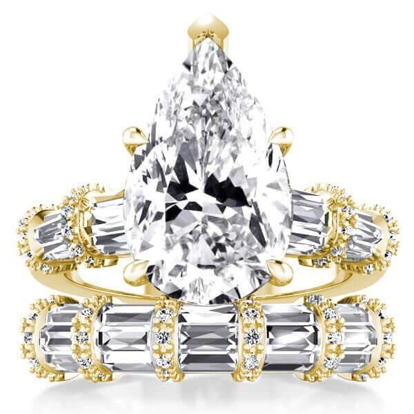 Pear Cut Wedding Ring Set: 18K Gold Plated Sterling Silver, 9.00 CT. TW.