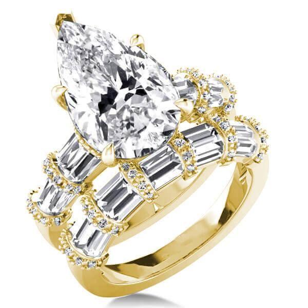 Pear Cut Wedding Ring Set: 18K Gold Plated Sterling Silver, 9.00 CT. TW.