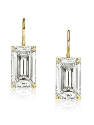 Emerald Cut Golden Drop Earrings - 18K Gold Plated Sterling Silver