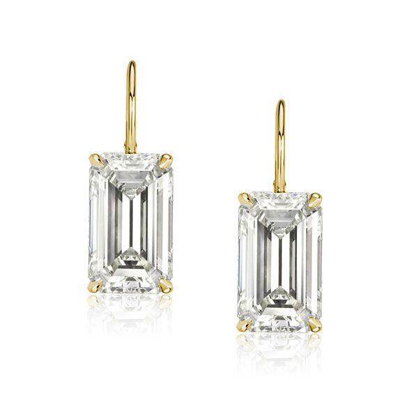Emerald Cut Golden Drop Earrings - 18K Gold Plated Sterling Silver