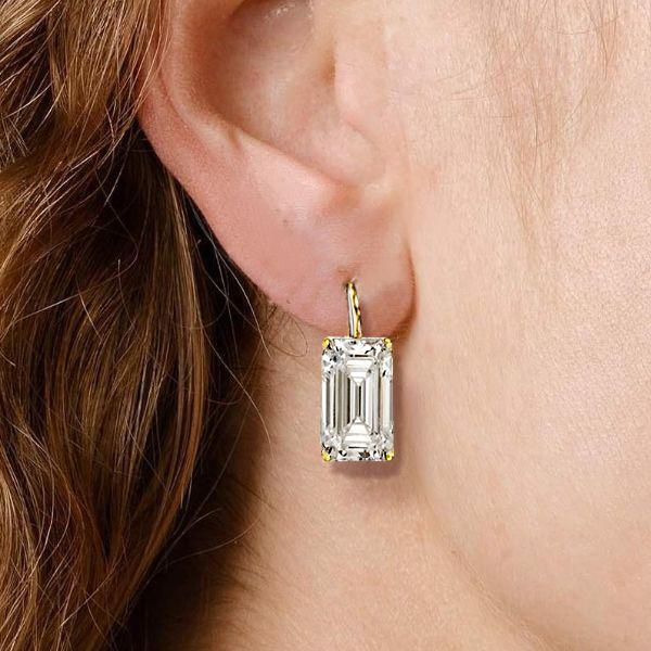 Emerald Cut Golden Drop Earrings - 18K Gold Plated Sterling Silver
