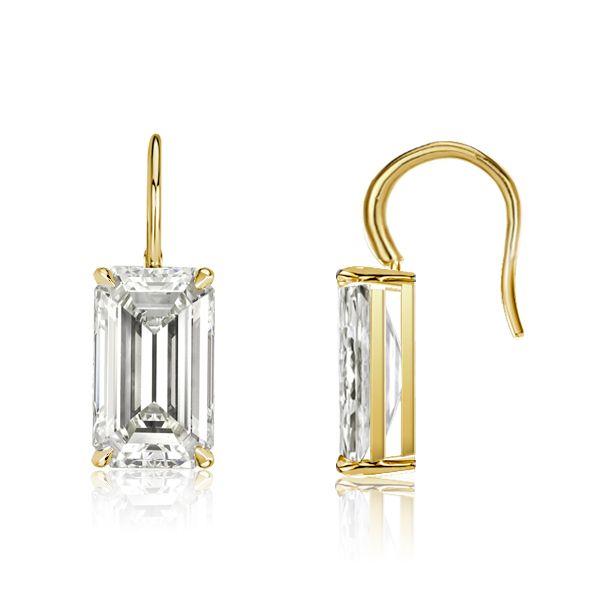 Emerald Cut Golden Drop Earrings - 18K Gold Plated Sterling Silver
