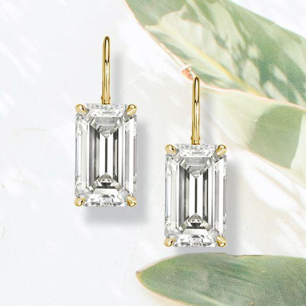Emerald Cut Golden Drop Earrings - 18K Gold Plated Sterling Silver