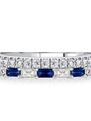 Radiant Cut Blue Sapphire Stacked Half Eternity Band Ring in Sterling Silver