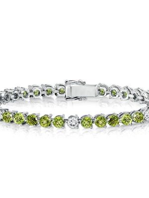 Round Cut Peridot Tennis Bracelet for Women in 925 Sterling Silver