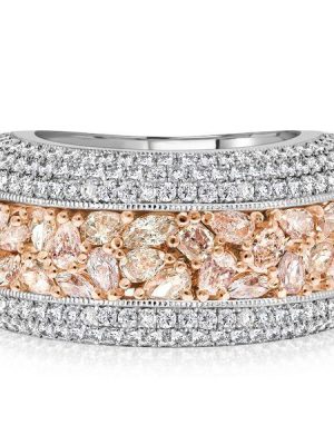 Pear Morganite Half Eternity Wedding Band - Sterling Silver, Rose Gold Accent