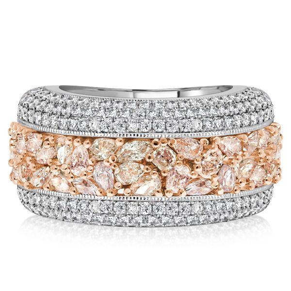Pear Morganite Half Eternity Wedding Band - Sterling Silver, Rose Gold Accent