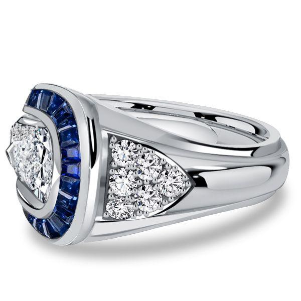 Art Deco Pear Cut Blue Sapphire Engagement Ring - Sterling Silver