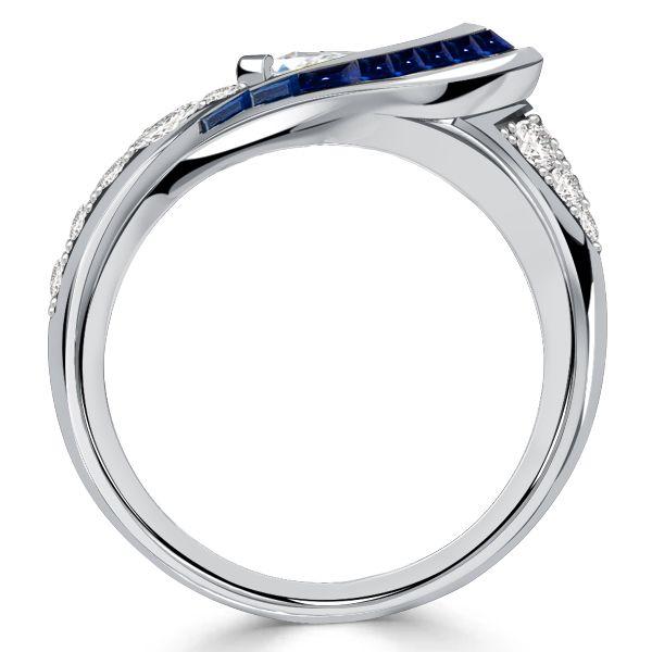 Art Deco Pear Cut Blue Sapphire Engagement Ring - Sterling Silver