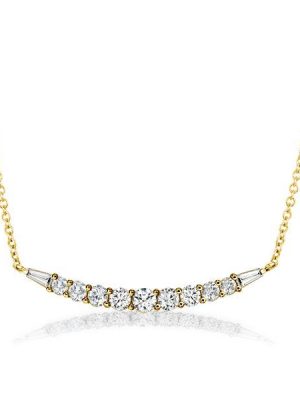 18K Gold Plated Sterling Silver Round & Baguette Cut CZ Pendant Necklace (17-22 inch)