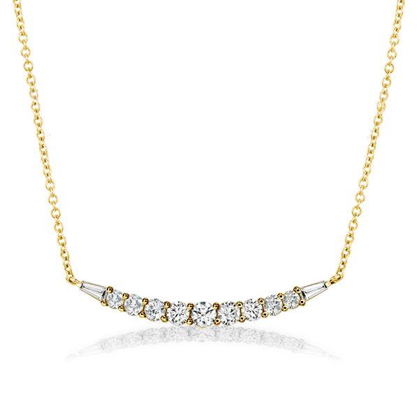 18K Gold Plated Sterling Silver Round & Baguette Cut CZ Pendant Necklace (17-22 inch)