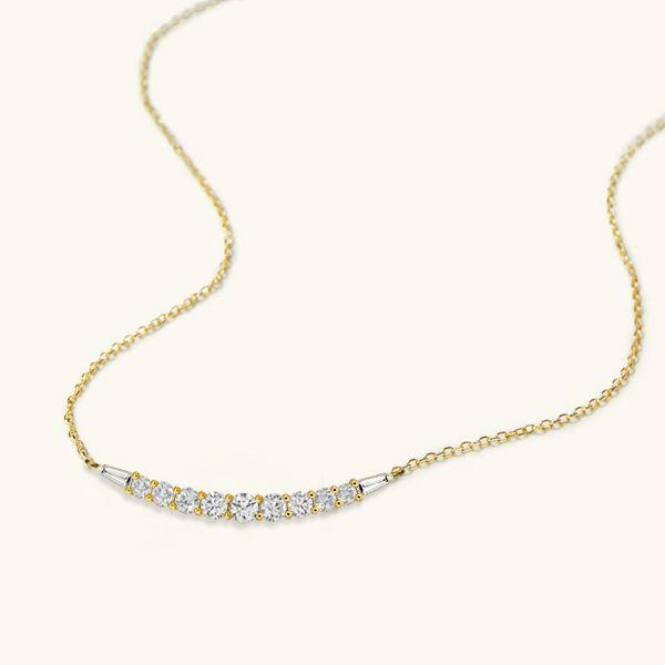 18K Gold Plated Sterling Silver Round & Baguette Cut CZ Pendant Necklace (17-22 inch)