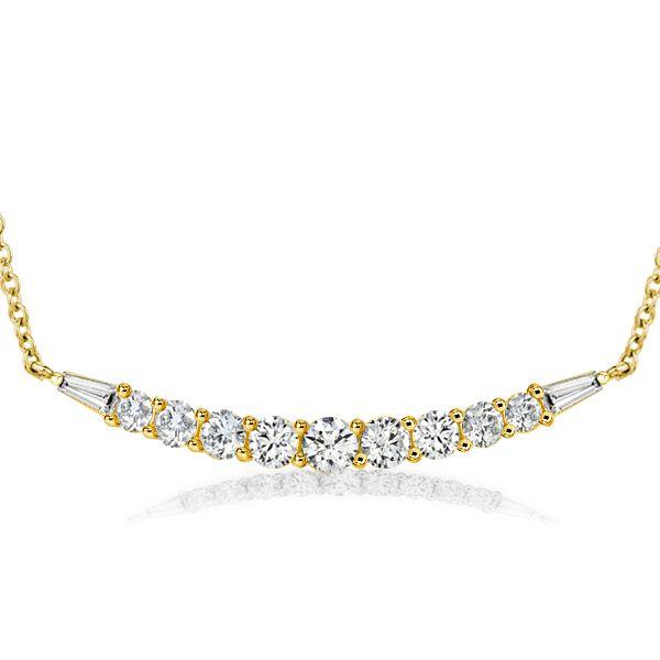 18K Gold Plated Sterling Silver Round & Baguette Cut CZ Pendant Necklace (17-22 inch)