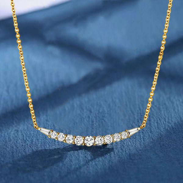 18K Gold Plated Sterling Silver Round & Baguette Cut CZ Pendant Necklace (17-22 inch)