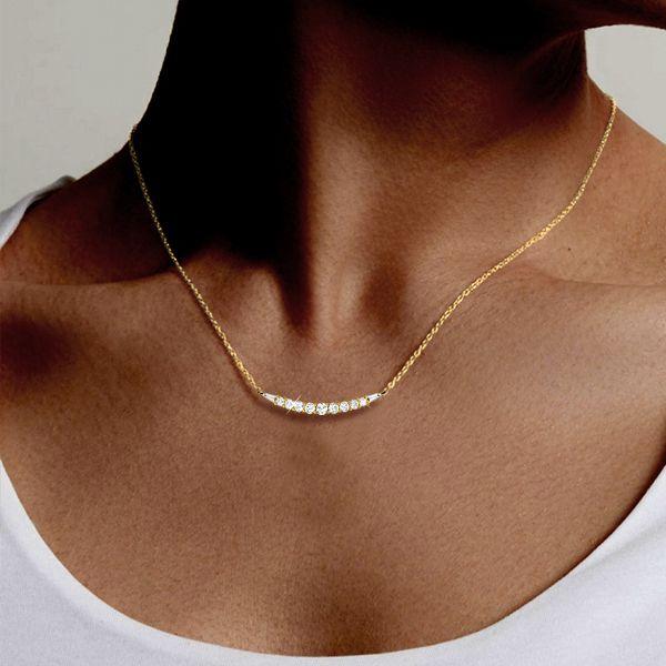 18K Gold Plated Sterling Silver Round & Baguette Cut CZ Pendant Necklace (17-22 inch)
