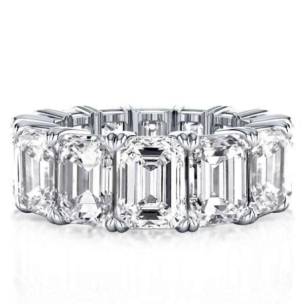 Emerald & White Sapphire Eternity Wedding Band in Sterling Silver (9.15 CT. TW.)