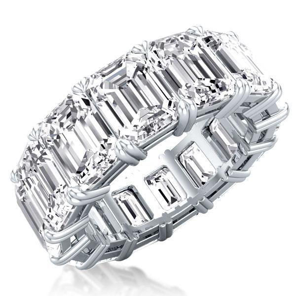 Emerald & White Sapphire Eternity Wedding Band in Sterling Silver (9.15 CT. TW.)