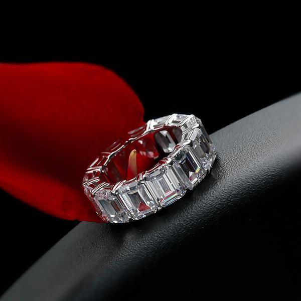 Emerald & White Sapphire Eternity Wedding Band in Sterling Silver (9.15 CT. TW.)