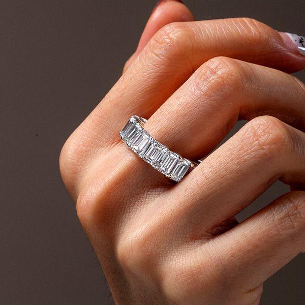 Emerald & White Sapphire Eternity Wedding Band in Sterling Silver (9.15 CT. TW.)