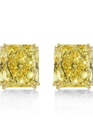Cushion Cut Created Topaz Stud Earrings - 18K Gold Plated Sterling Silver