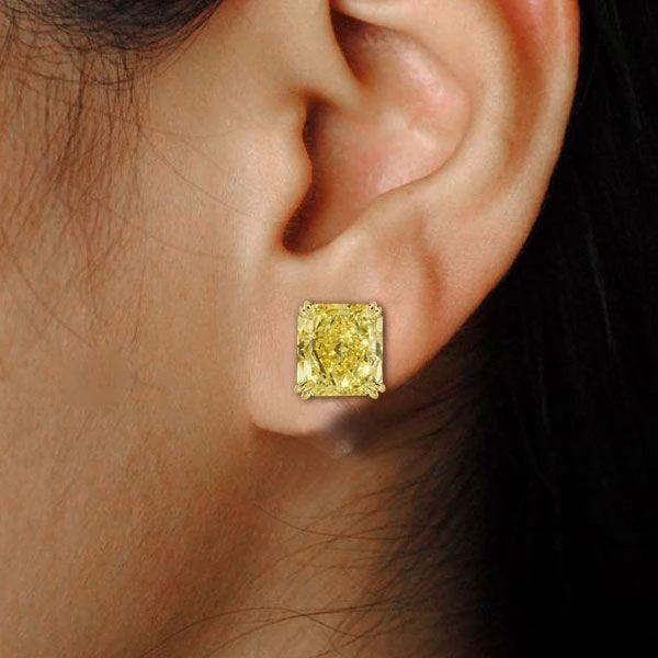 Cushion Cut Created Topaz Stud Earrings - 18K Gold Plated Sterling Silver