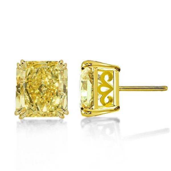 Cushion Cut Created Topaz Stud Earrings - 18K Gold Plated Sterling Silver