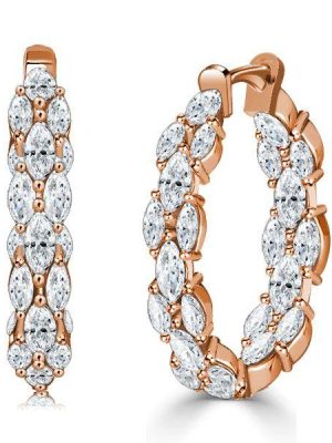Rose Gold Marquise Hoop Earrings - 925 Sterling Silver, 5.32 CT. TW.