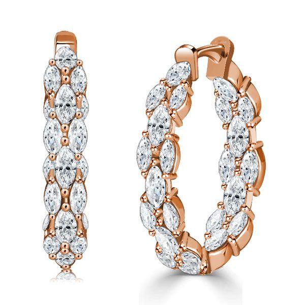 Rose Gold Marquise Hoop Earrings - 925 Sterling Silver, 5.32 CT. TW.