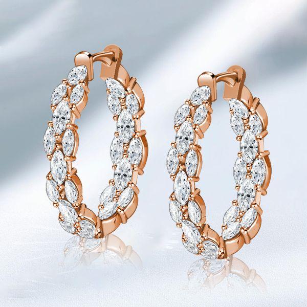 Rose Gold Marquise Hoop Earrings - 925 Sterling Silver, 5.32 CT. TW.