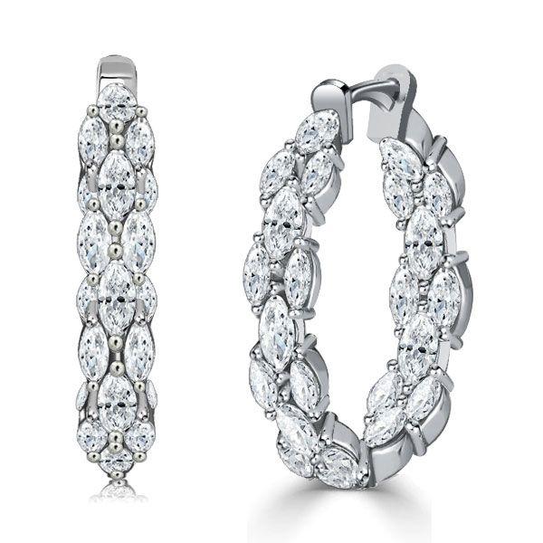 Rose Gold Marquise Hoop Earrings - 925 Sterling Silver, 5.32 CT. TW.