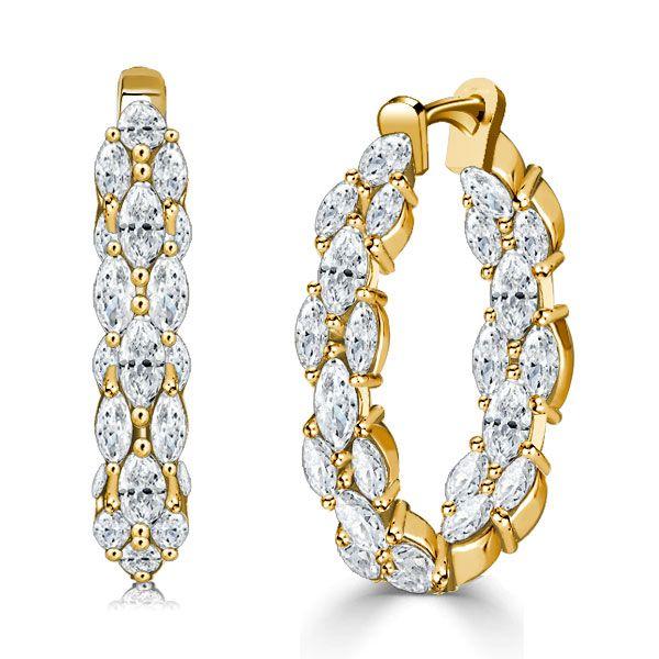 Rose Gold Marquise Hoop Earrings - 925 Sterling Silver, 5.32 CT. TW.