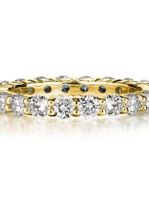 Golden Round Cut CZ Eternity Wedding Band - 18K Gold Plated Sterling Silver