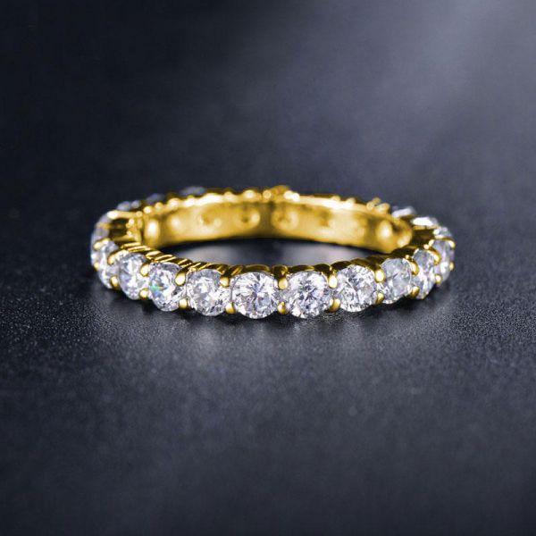 Golden Round Cut CZ Eternity Wedding Band - 18K Gold Plated Sterling Silver
