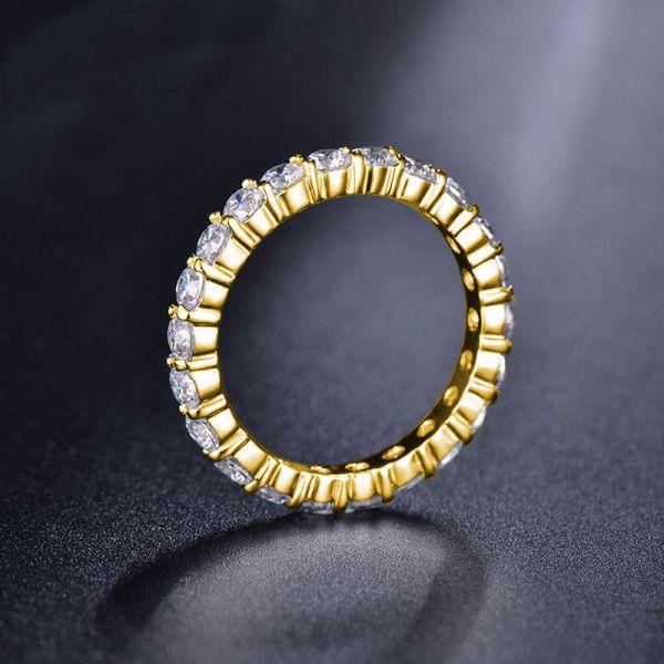 Golden Round Cut CZ Eternity Wedding Band - 18K Gold Plated Sterling Silver