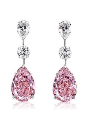 Pear Cut Pink Sapphire Drop Earrings in Rhodium-Plated 925 Sterling Silver