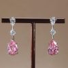 Pear Cut Pink Sapphire Drop Earrings in Rhodium-Plated 925 Sterling Silver