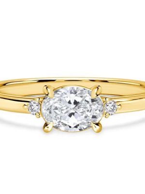 East West Oval Cut Three Stone Ring - 18K Gold Plated Sterling Silver Travel Wedding Band