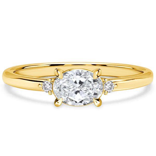 East West Oval Cut Three Stone Ring - 18K Gold Plated Sterling Silver Travel Wedding Band