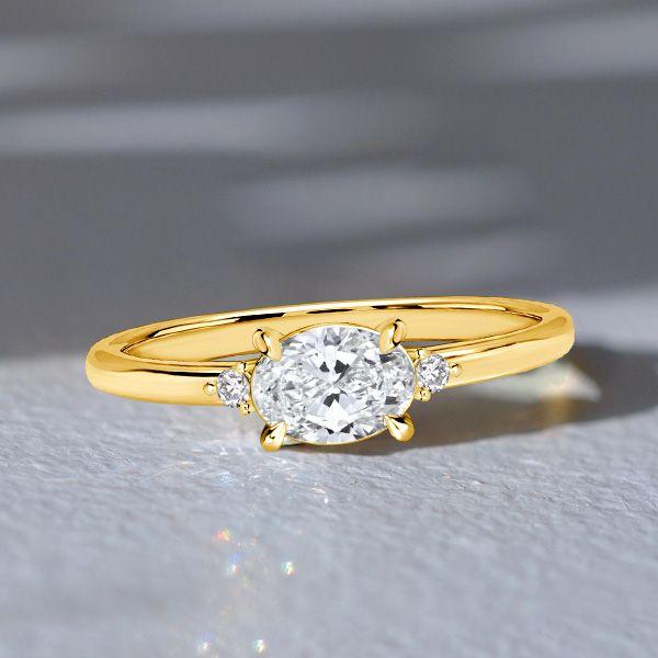 East West Oval Cut Three Stone Ring - 18K Gold Plated Sterling Silver Travel Wedding Band
