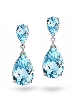 Aquamarine Pear Drop Earrings - Sterling Silver Dangle Earrings for Women
