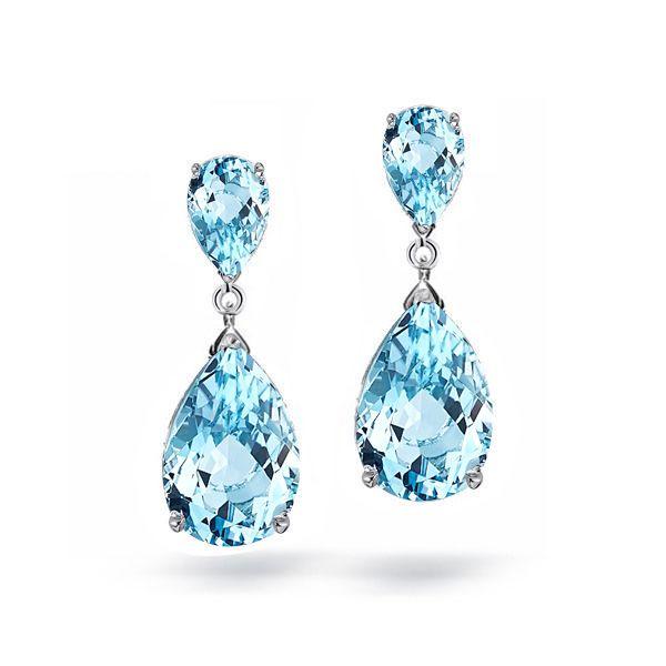 Aquamarine Pear Drop Earrings - Sterling Silver Dangle Earrings for Women