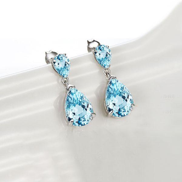 Aquamarine Pear Drop Earrings - Sterling Silver Dangle Earrings for Women