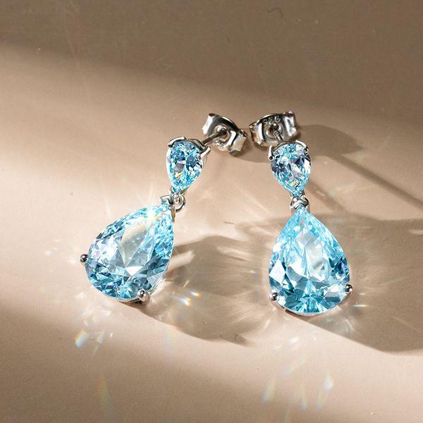 Aquamarine Pear Drop Earrings - Sterling Silver Dangle Earrings for Women