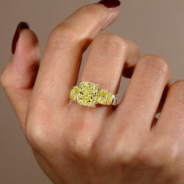 Radiant Yellow Five Stone Engagement Ring - Sterling Silver